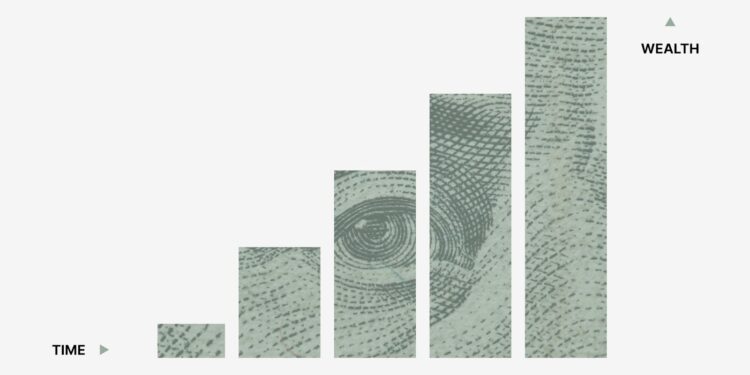 Zamanla artan ve üzerinde Dolar deseni bulunan sütun şeklindeki grafik
