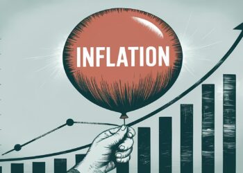 Üzerinde 'Inflation' yazan kırmızı bir balon ve yükselen grafik çubukları.