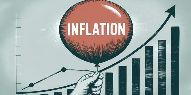 Üzerinde 'Inflation' yazan kırmızı bir balon ve yükselen grafik çubukları.