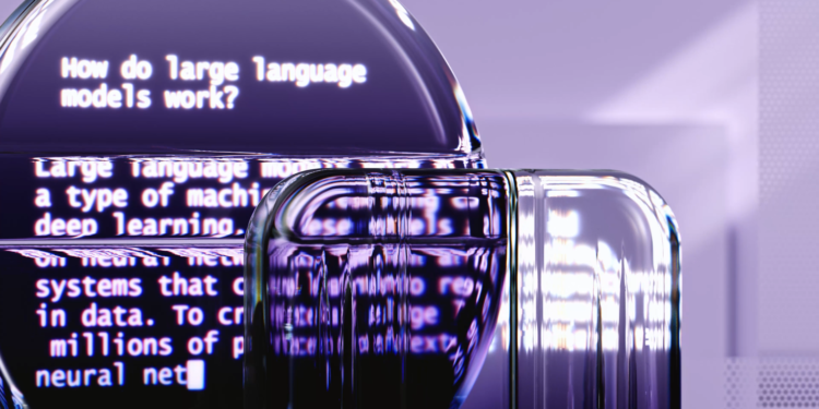 Şeffaf küreler içinde büyük dil modelleri hakkında İngilizce yazılar bulunuyor.